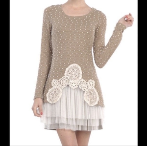 Ryu texted‎ knot knitted dress peekaboo tule size sm
